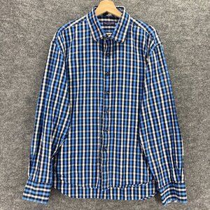 Marco Brunelli Men Dress Shirt XXL Blue Button Front Check Long Sleeve Collared
